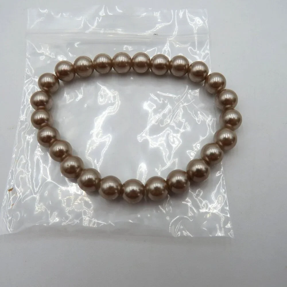 Elegant Imitation Pearl Stretch‎ Bracelet Champagne Light Brown Lightweight